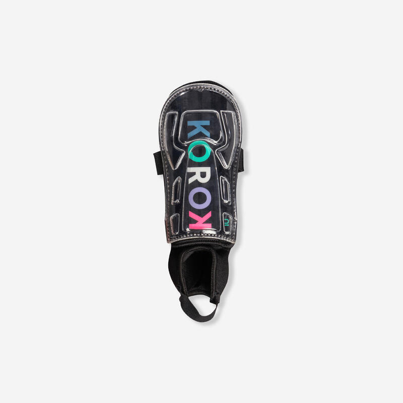 Protège-tibias de hockey sur gazon intensité faible enfant FH100 noir multicolo