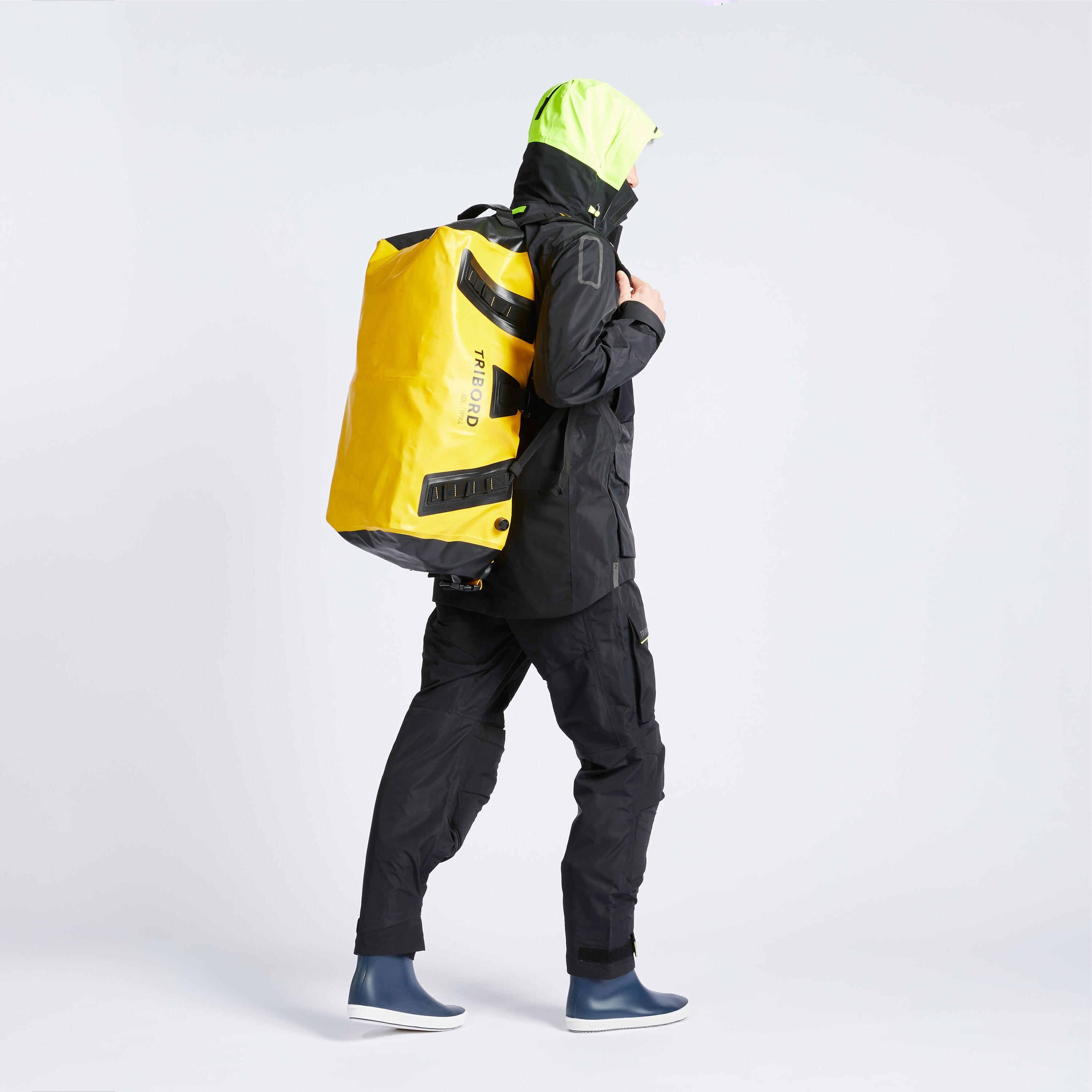 Waterproof duffle bag - travel bag 60 L yellow black 4/5