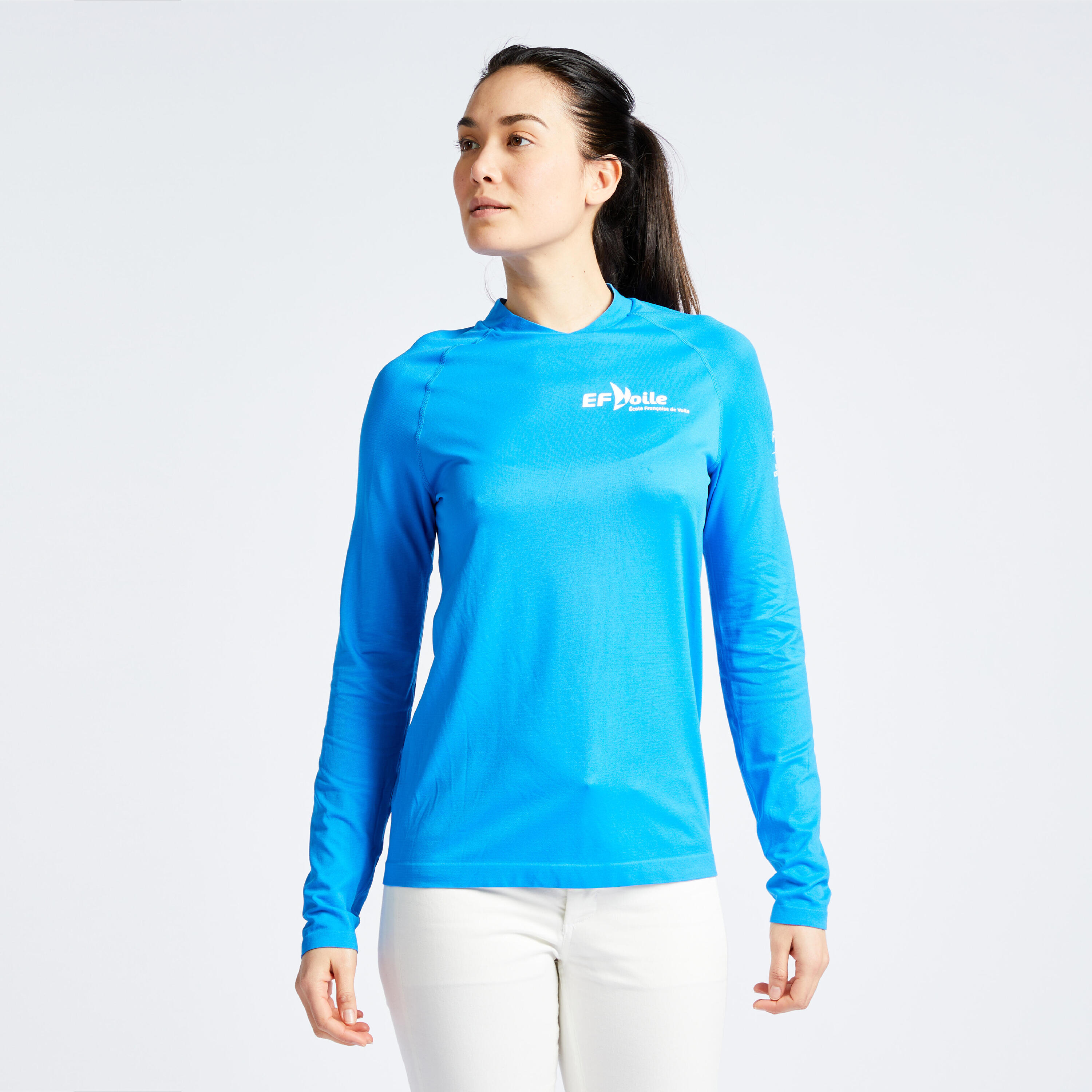 Women's Long-sleeved UV-protective T-shirt Sailing 500 FFV instructor blue 1/7