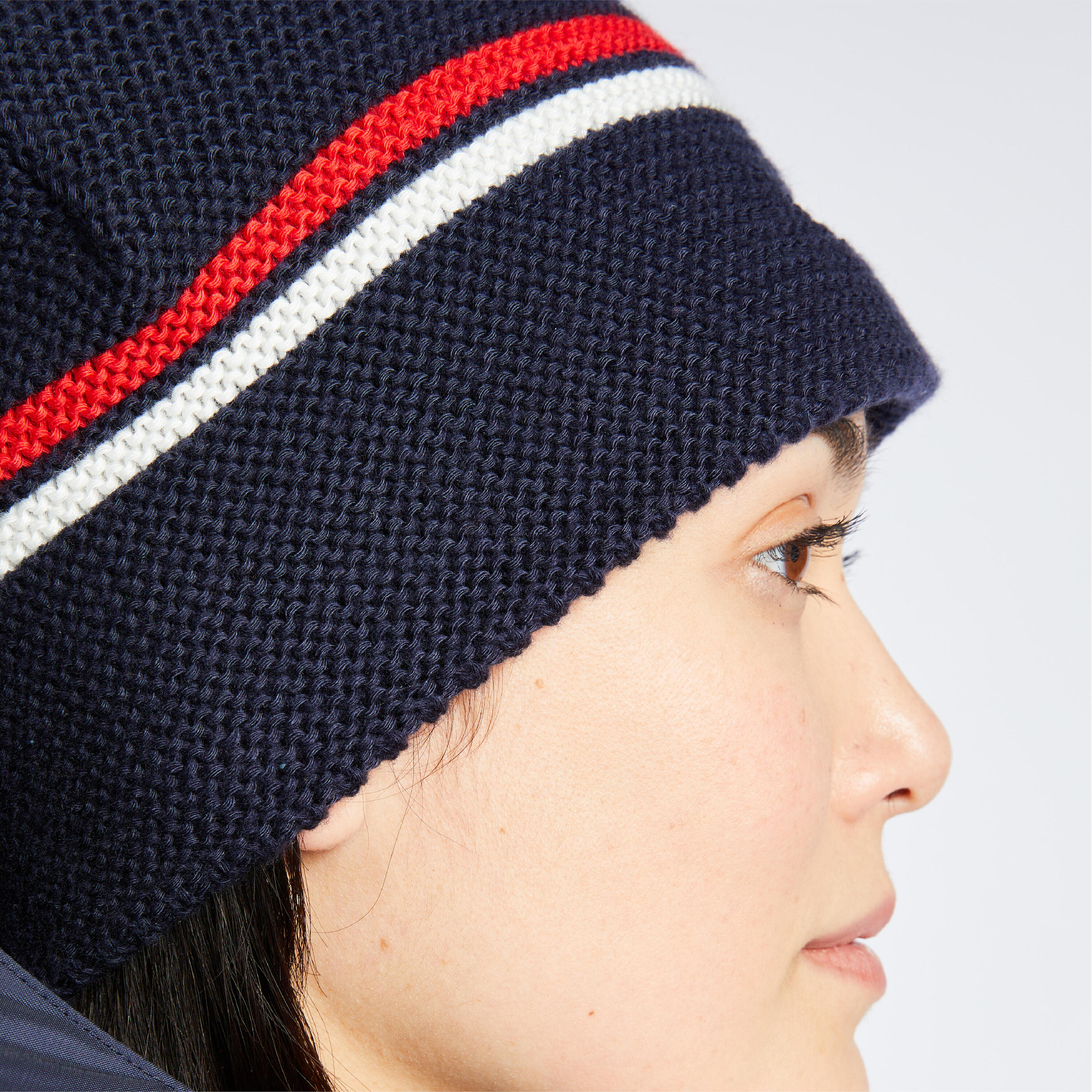 Adult sailing warm windproof beanie SAILING 100 - Blue white red 7/8