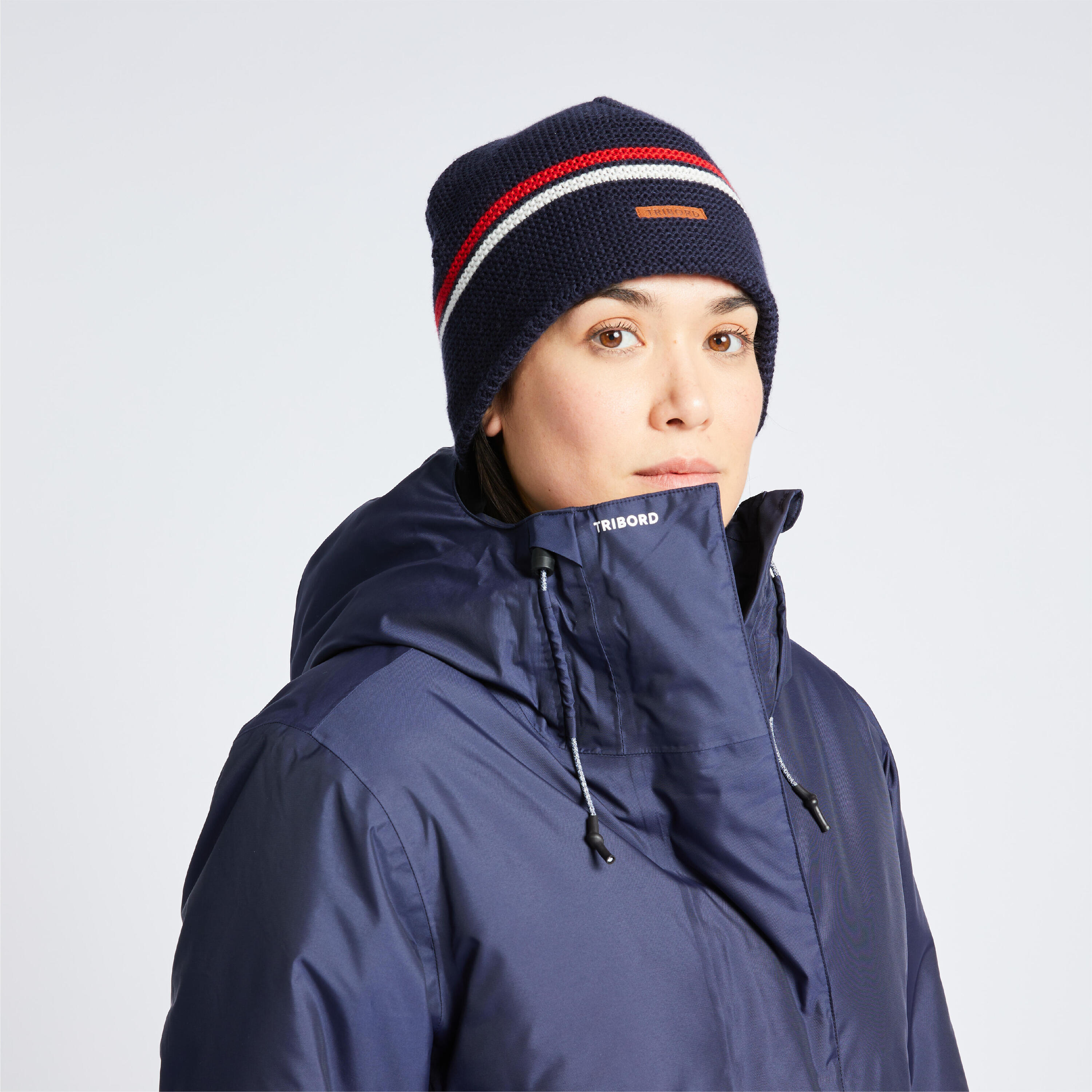 Gorro cortaviento con forro polar adulto 100 azul/rojo/blanco 5/8