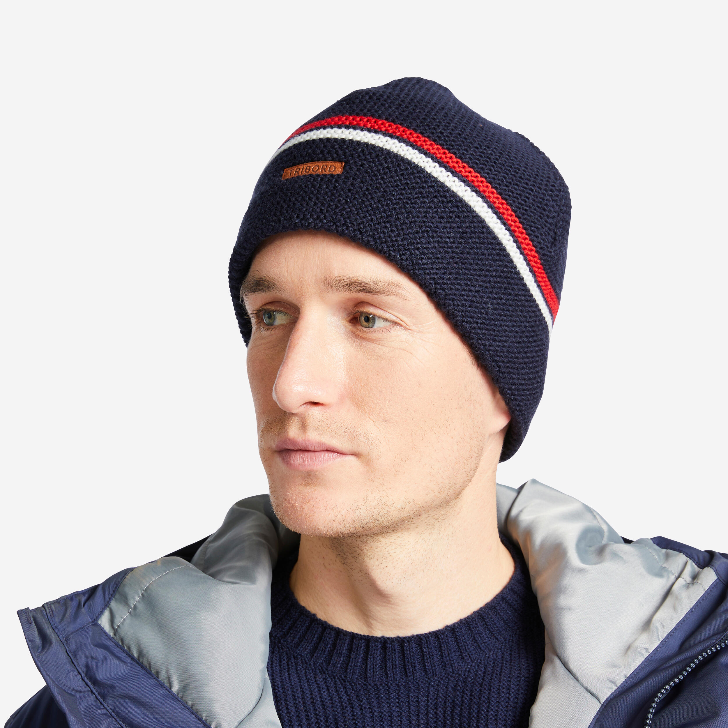 Adult sailing warm windproof beanie SAILING 100 - Blue white red 1/8