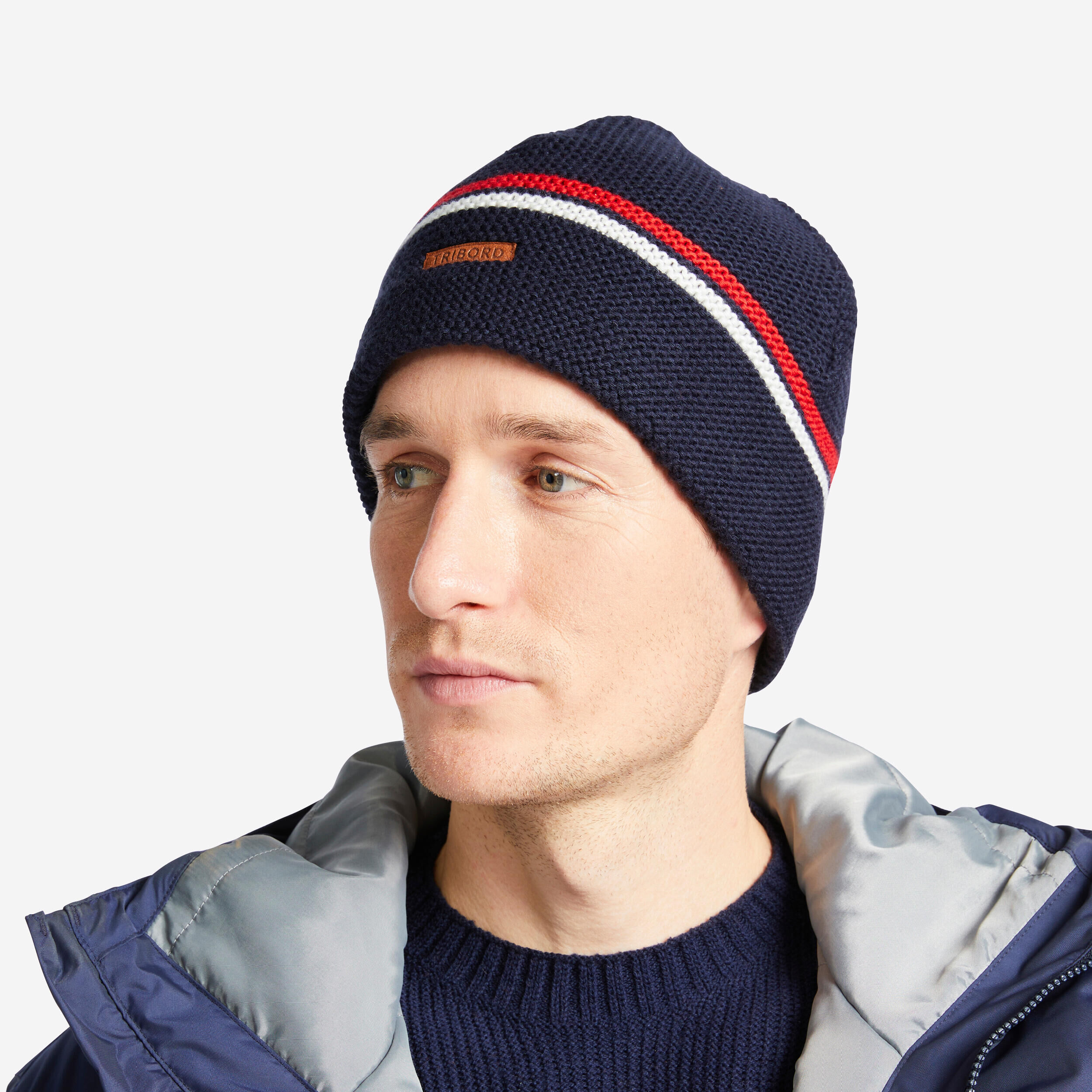 TRIBORD Adult sailing warm windproof beanie SAILING 100 - Blue white red