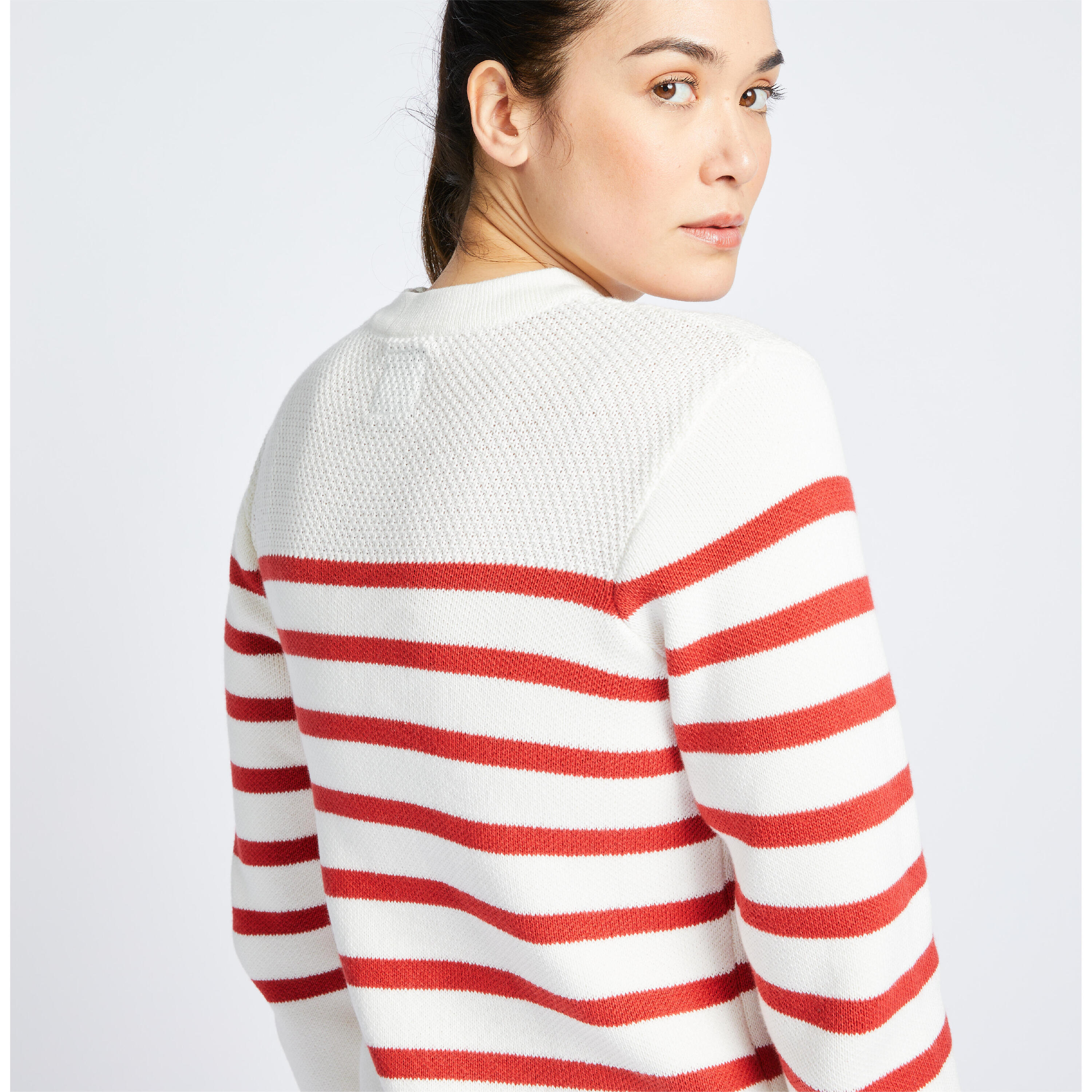 Women's Marine Pullover - White and Red Striped 3/8