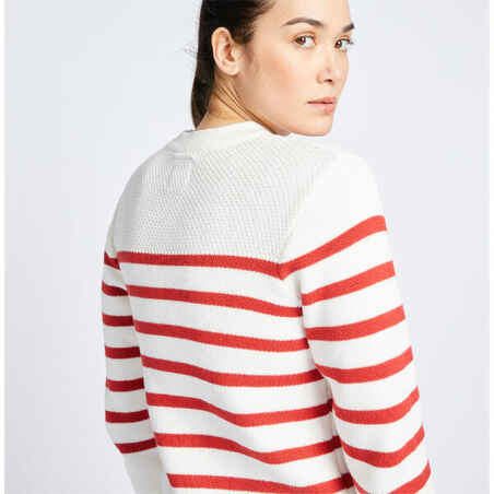 Women's Marine Pullover - White and Red Striped