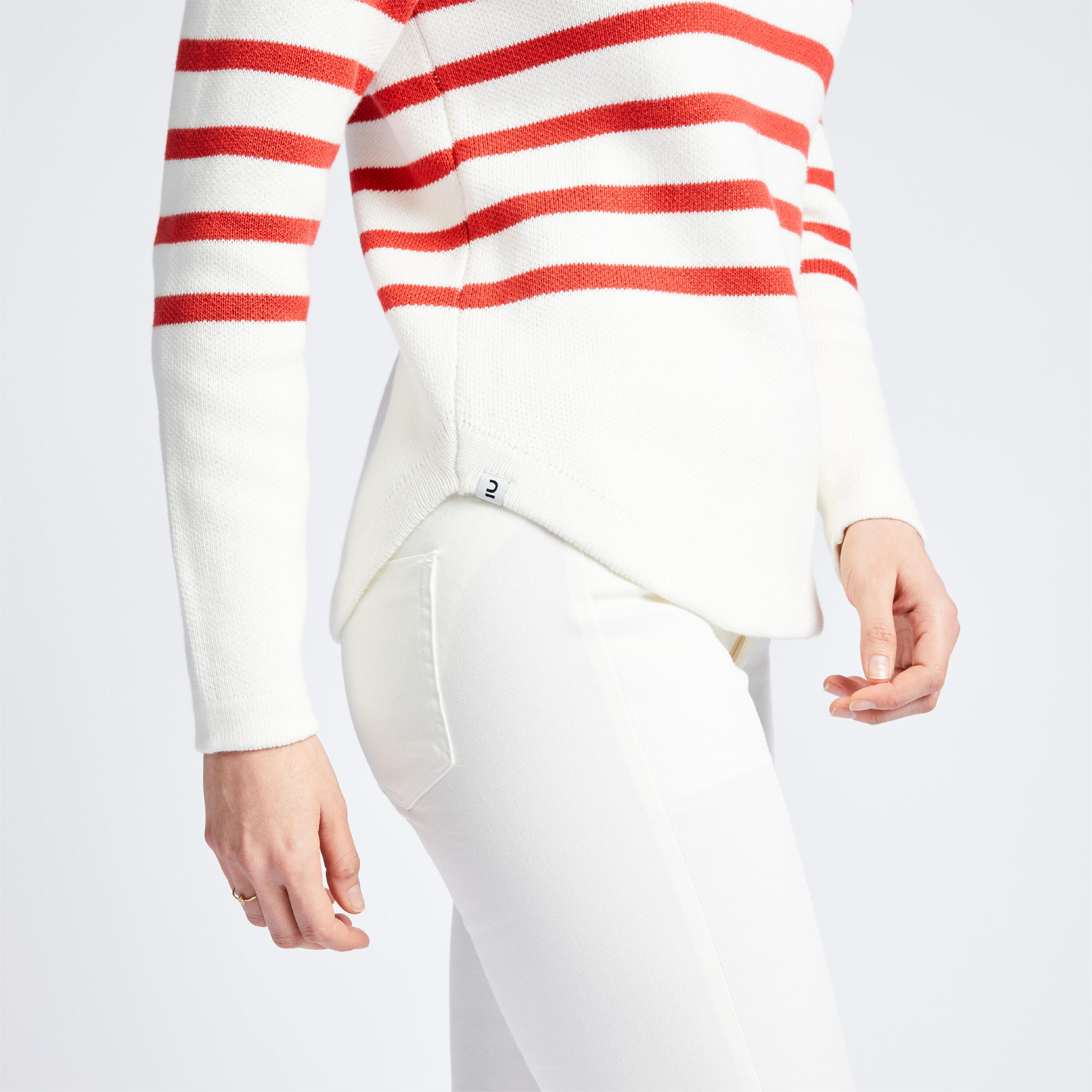 Women's Marine Pullover - White and Red Striped 6/8