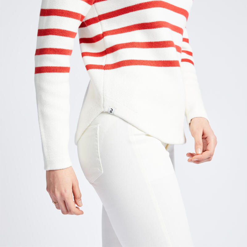 Pull marin Femme blanc rayé rouge