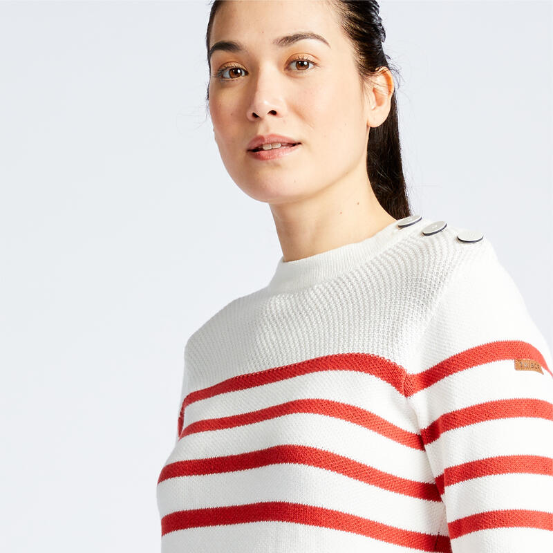 Pull marin Femme blanc rayé rouge