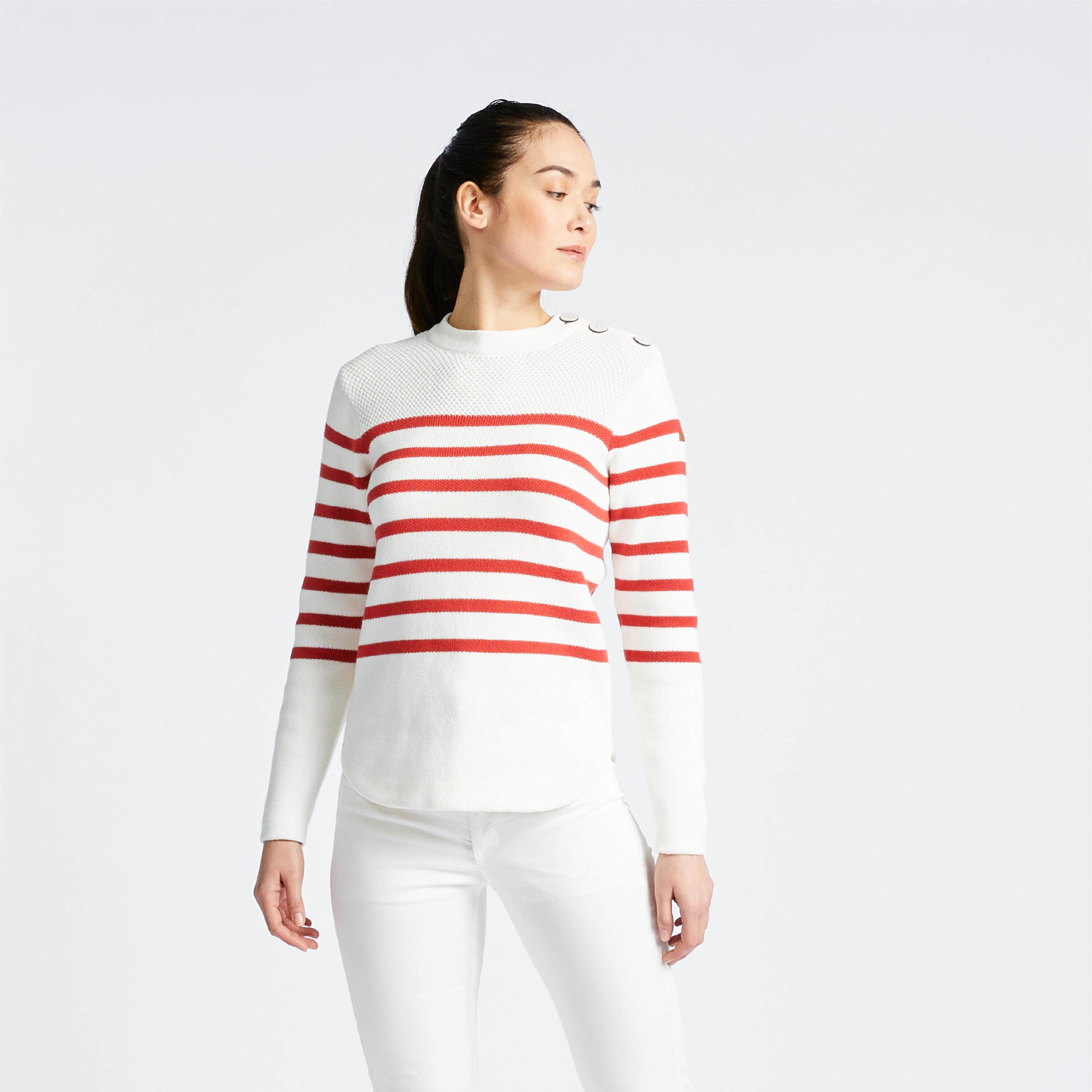 Women's Marine Pullover - White and Red Striped 2/8