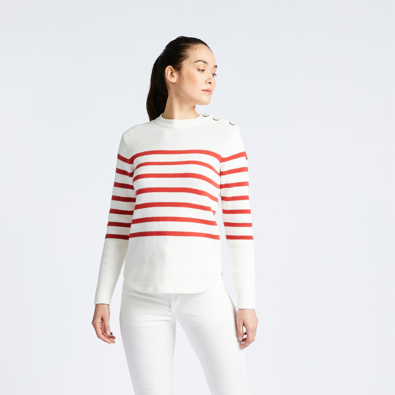 Pull marin Femme blanc rayé rouge