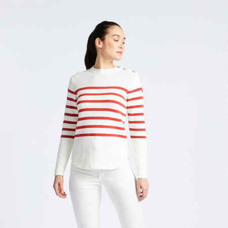 Women's Marine Pullover - White and Red Striped