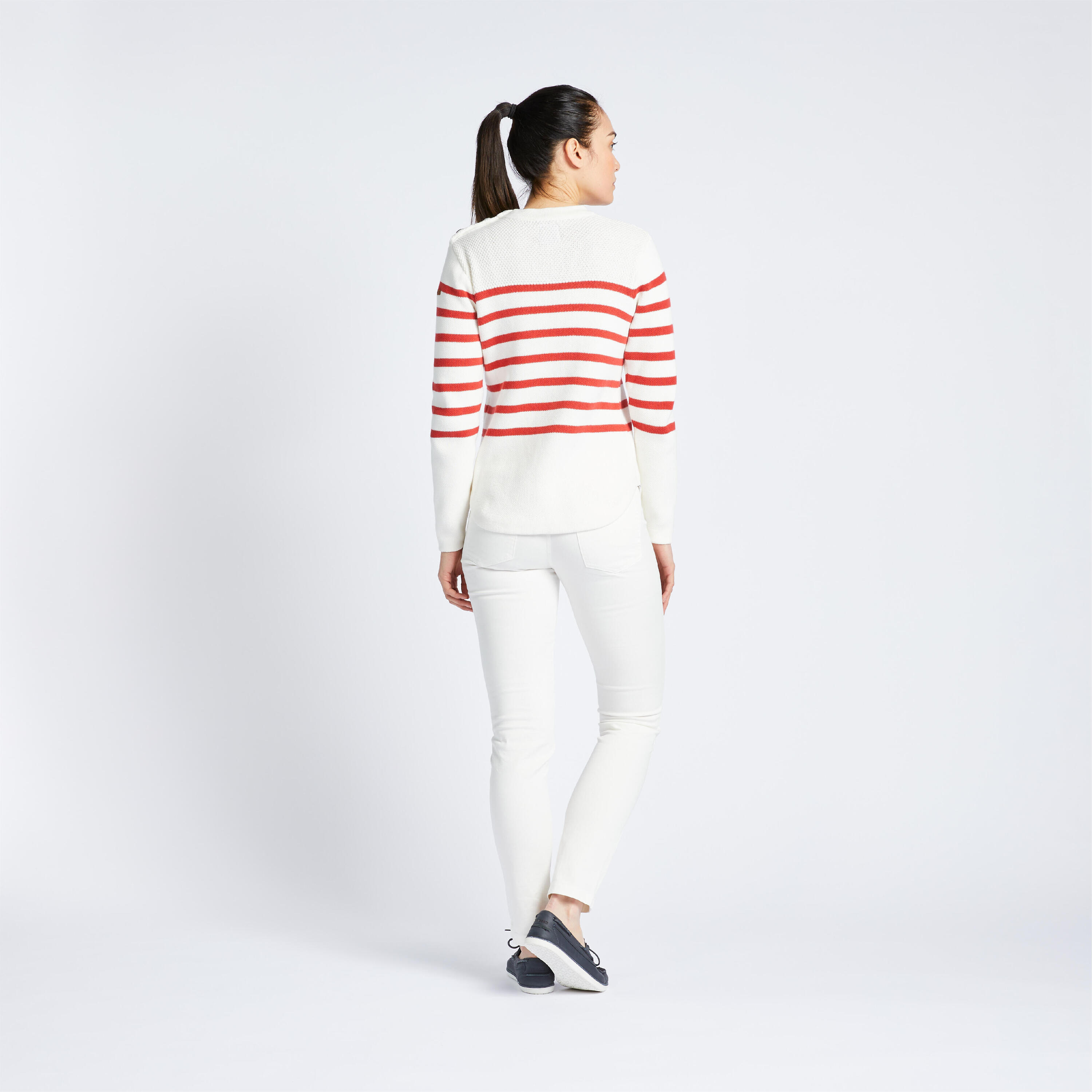 Women's Marine Pullover - White and Red Striped 7/8
