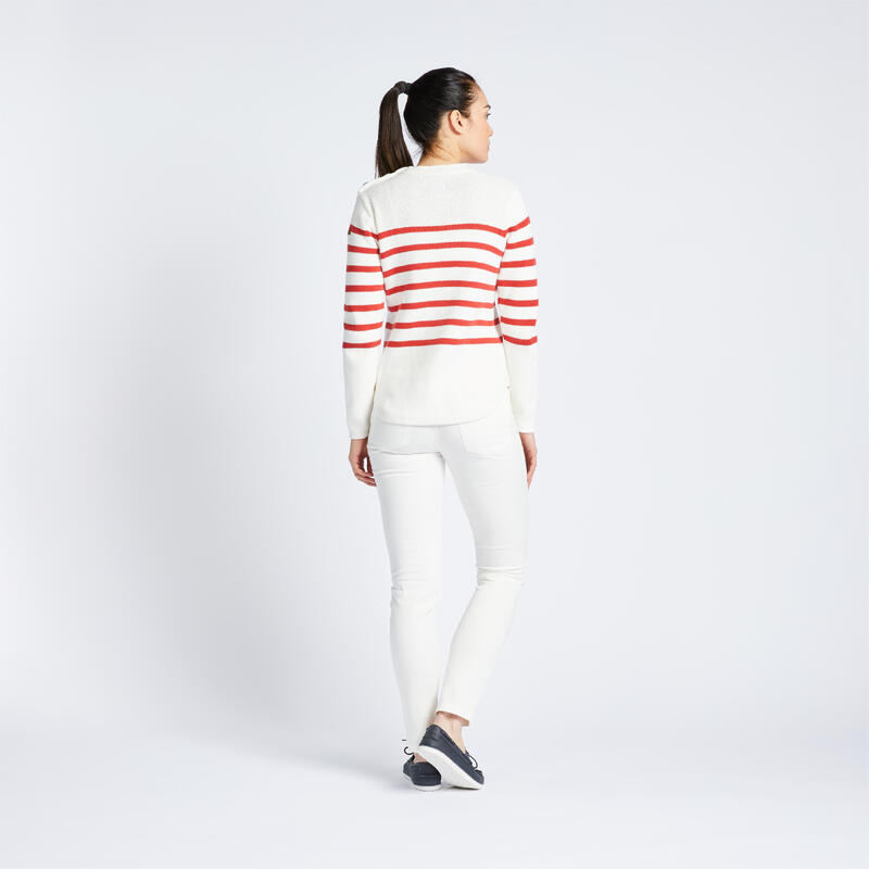 Pull marin Femme blanc rayé rouge