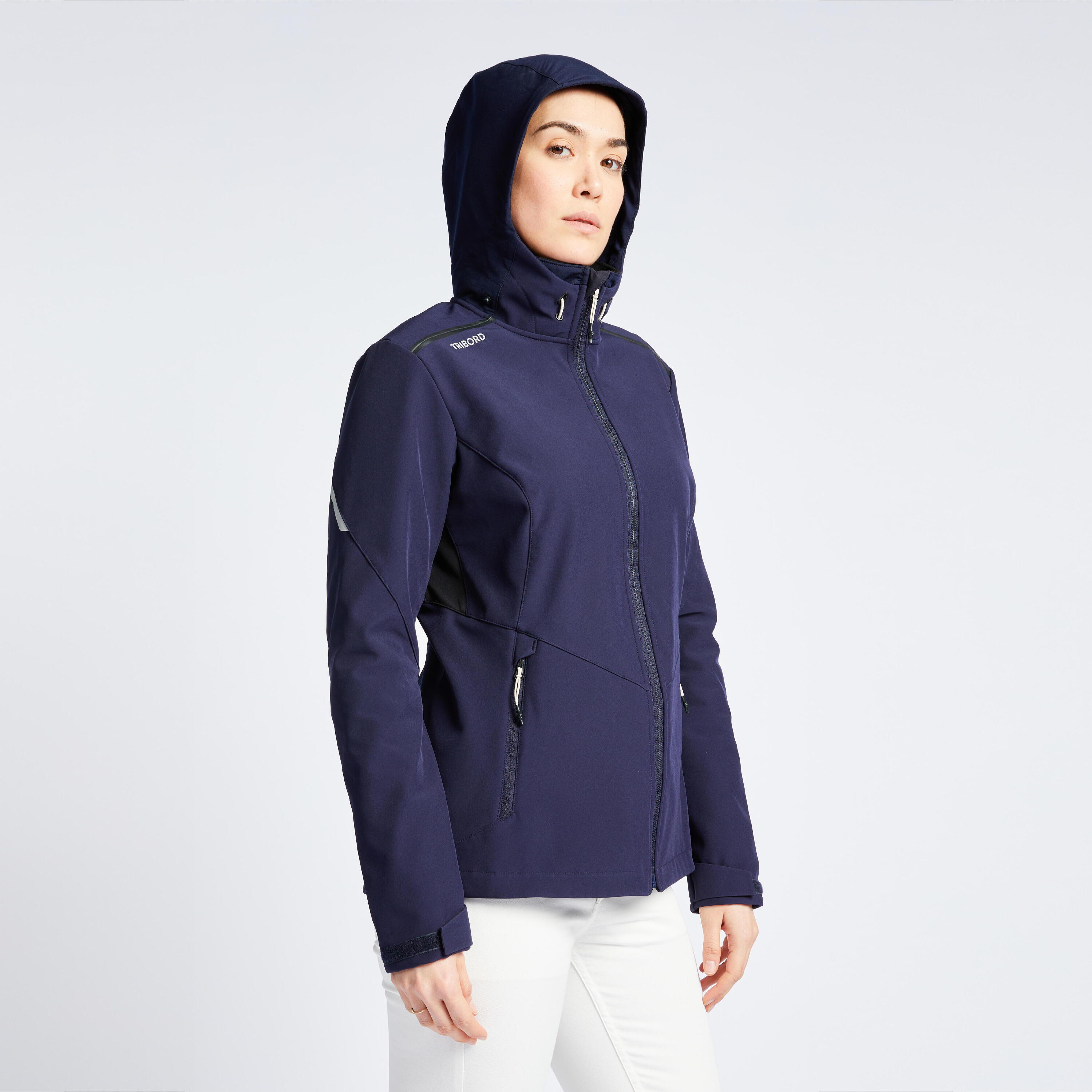 Chaqueta Softshell  Mujer capucha cortavientos perlante azul 3/9
