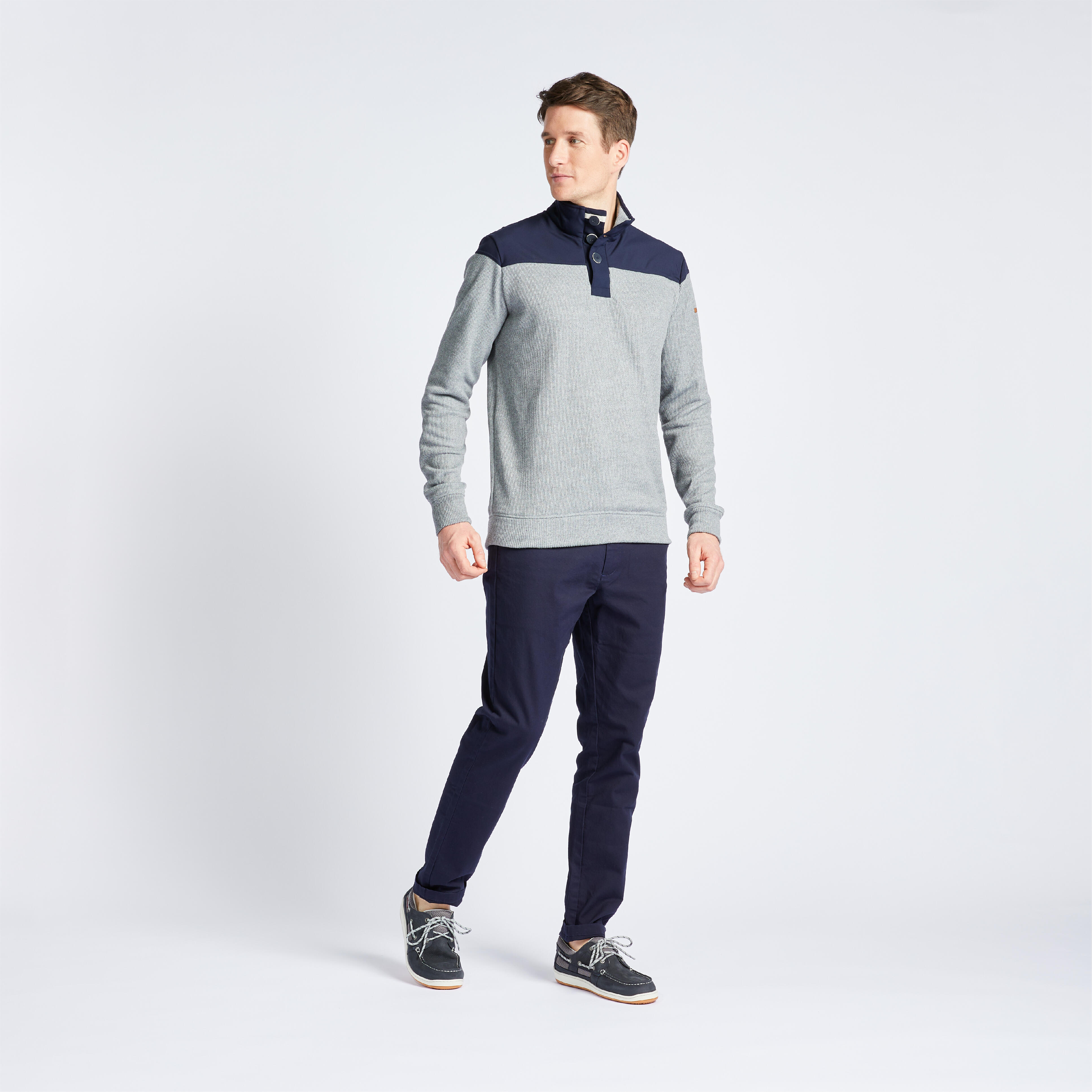 DECATHLON Pánsky pulóver Sailing 100 na jachting sivo-modrý L · záber 7