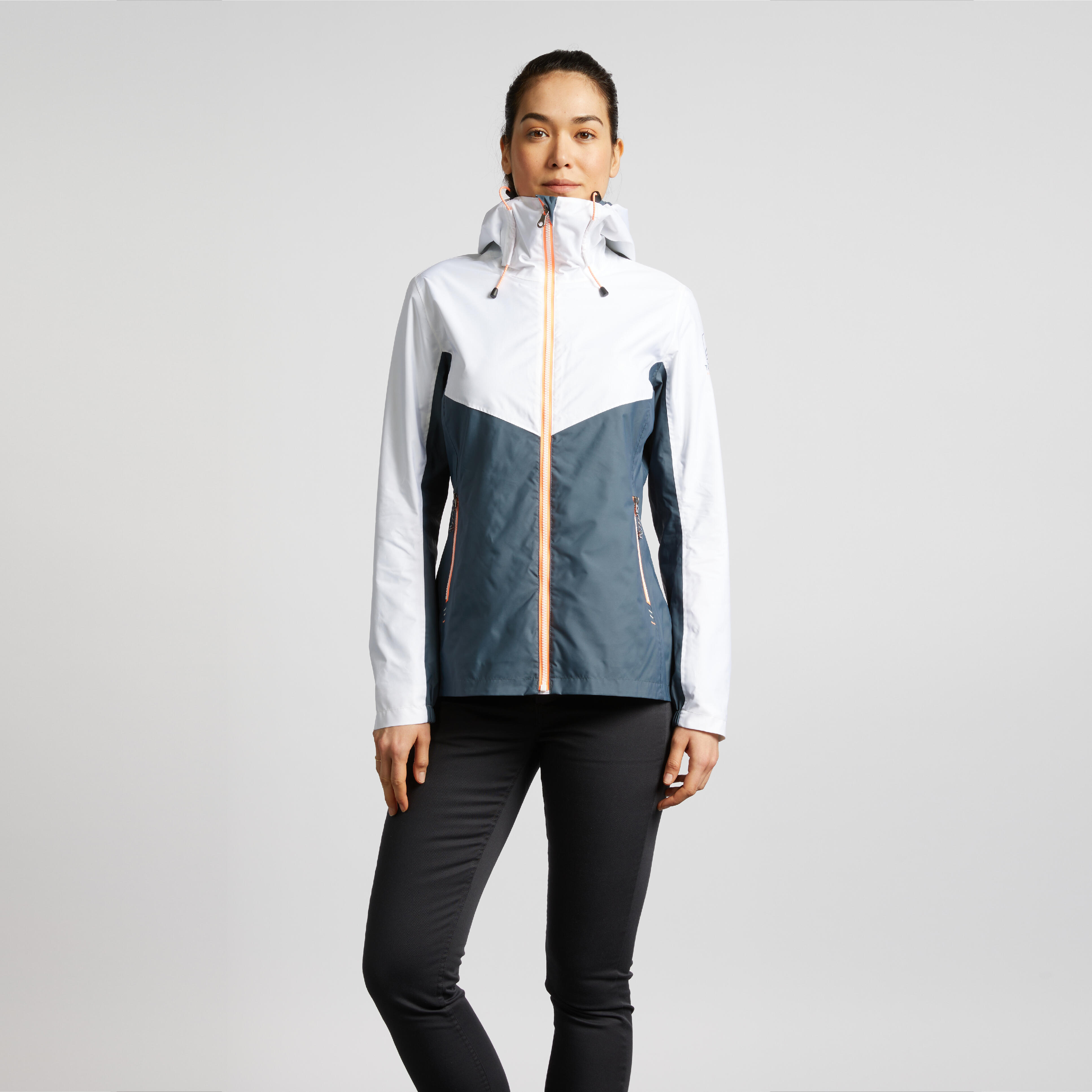 Women’s Waterproof Sailing Jacket - 100 - Snow white, Hurricane blue ...