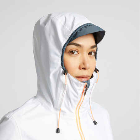 Chaqueta cortavientos impermeable Mujer 100 blanco/gris