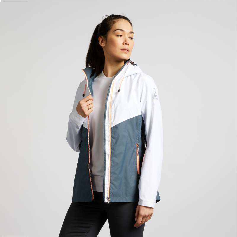 Veste impermeable de voile veste de pluie SAILING 100 femme Gris blanc pour les clubs et collectivites Decathlon Pro