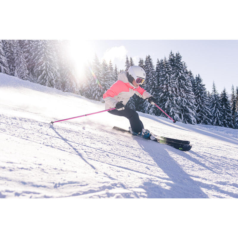 Warme en waterdichte ski-jas voor kinderen 900 wit/roze