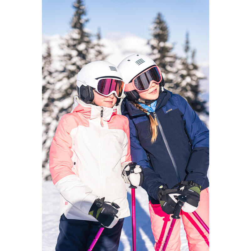 Veste de ski chaude et imperméable fille 8-14 ans, 900 rose et blanc