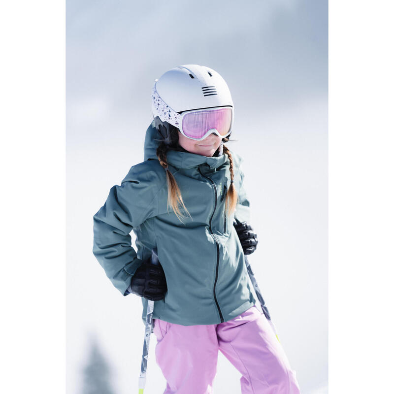 Veste de ski chaude et imperméable enfant 6-14 ans, 550 kaki