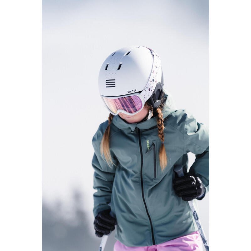 Veste de ski chaude et imperméable enfant 6-14 ans, 550 kaki