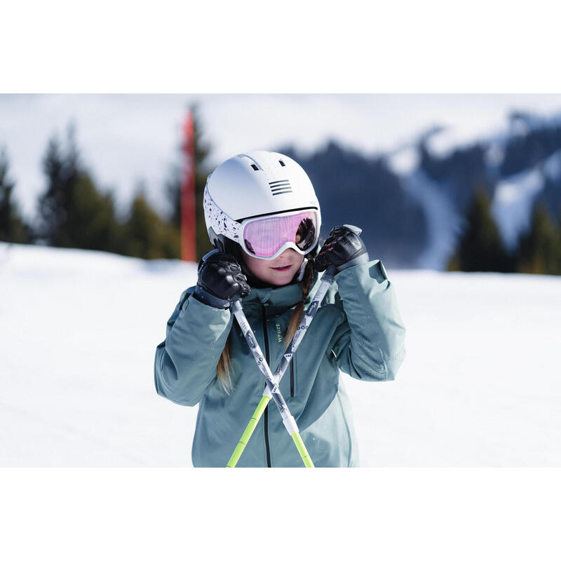 Veste de ski chaude et imperméable enfant 6-14 ans, 550 kaki