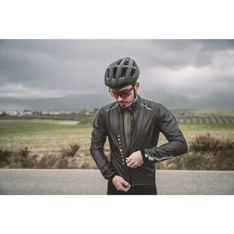 Regenjacke langarm Rennrad Racer ultralight Herren schwarz 