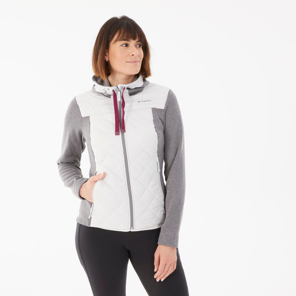 Sweatjacke Damen Hybridjacke mit Kapuze Wandern - NH100 