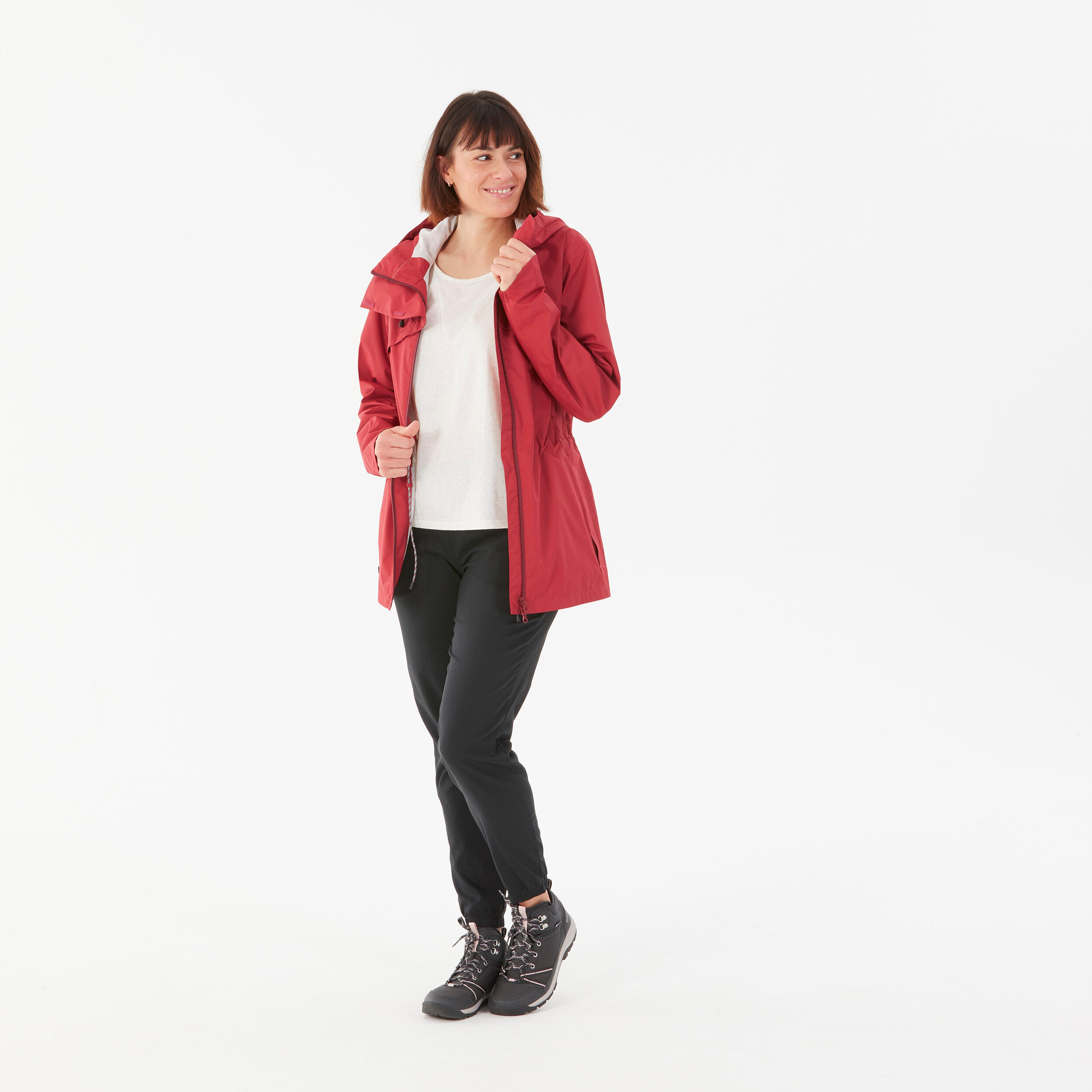 Hiking Raincoat - NH500 Waterproof Jacket - Women - Ruby Red 2/9