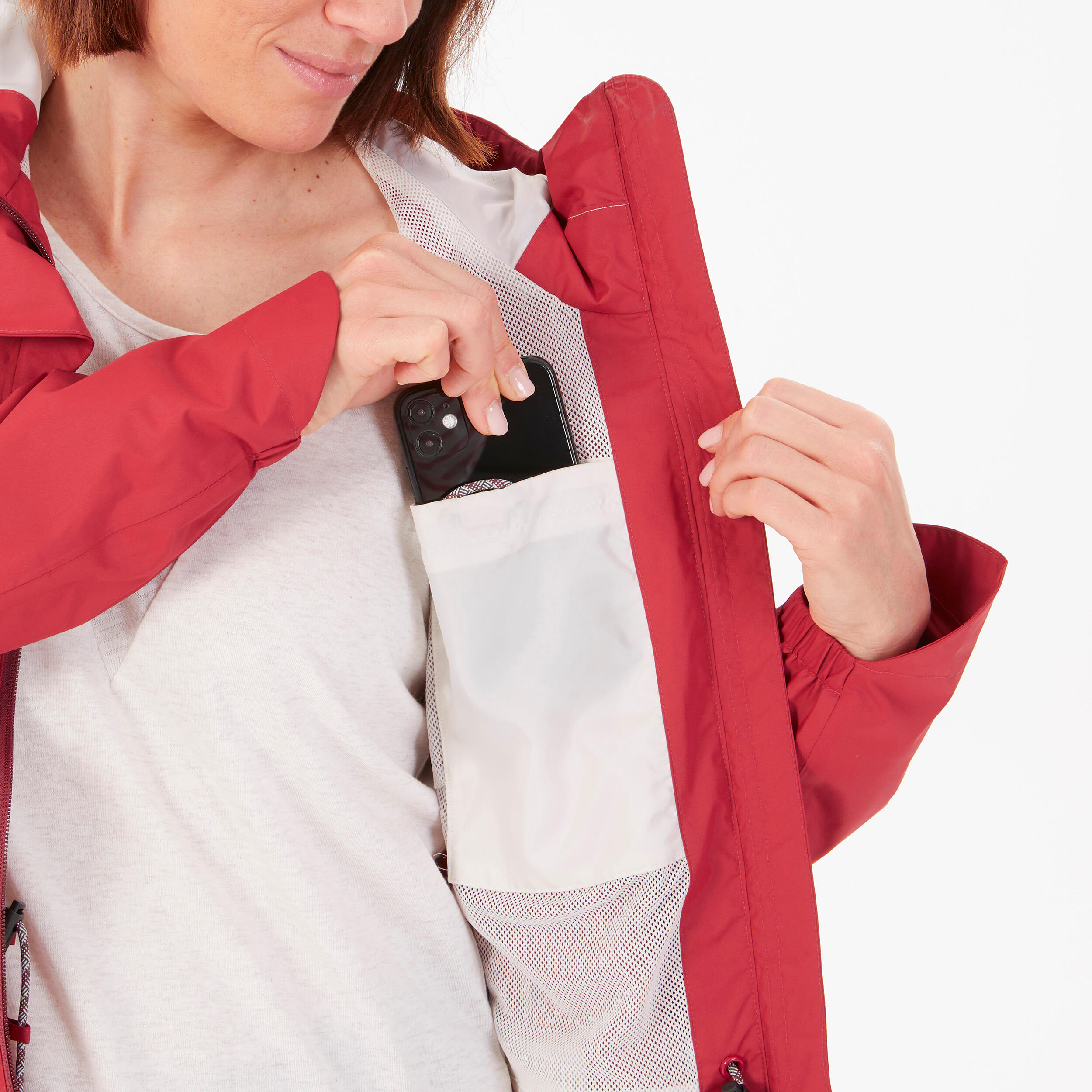 Hiking Raincoat - NH500 Waterproof Jacket - Women - Ruby Red 7/9