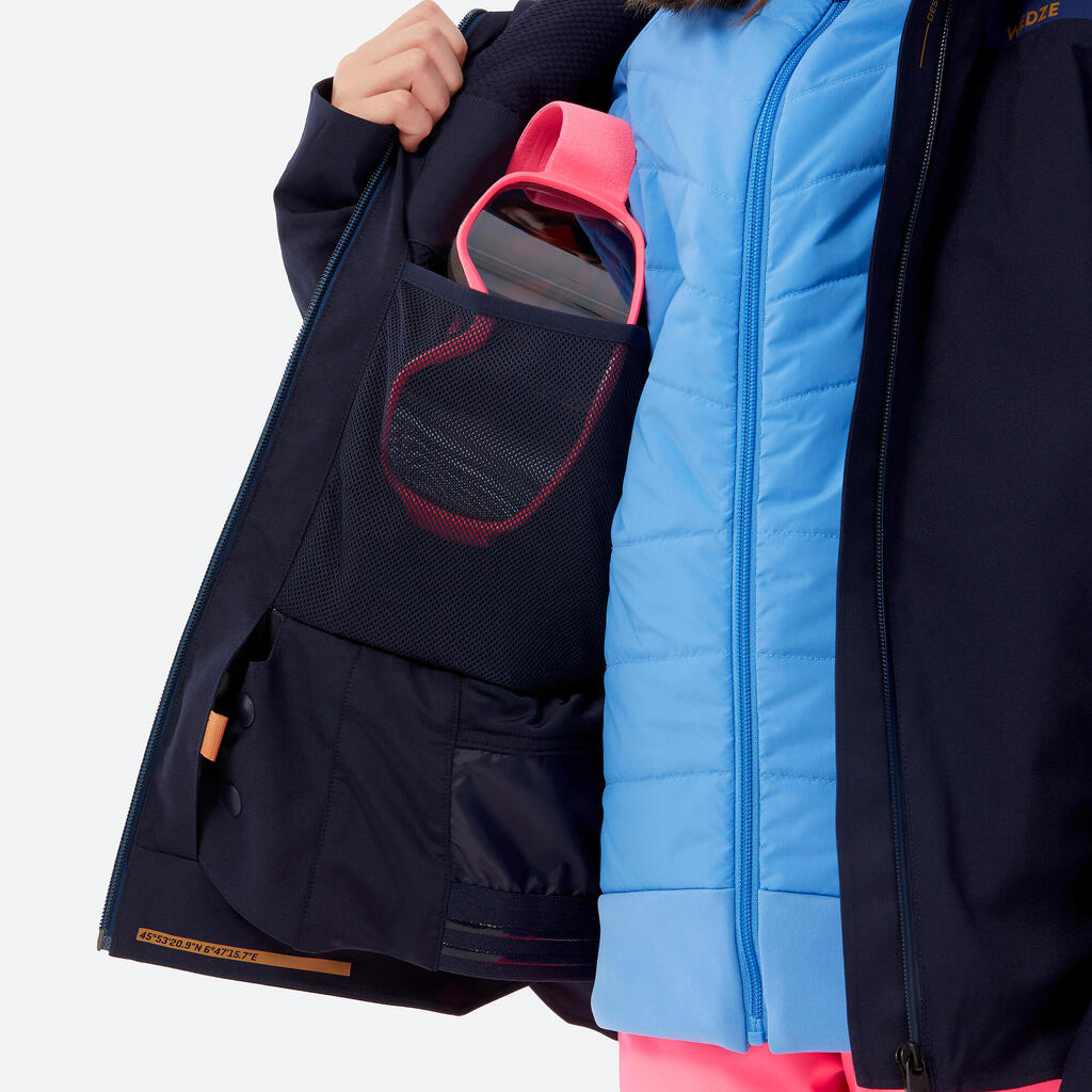 Detská lyžiarska hrejivá a nepremokavá bunda 900 bielo-ružová