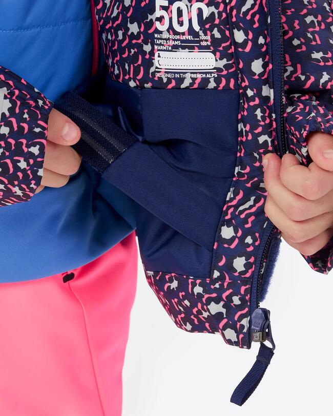 Kids’ Warm and Waterproof Ski Jacket 500 - Leopard Print