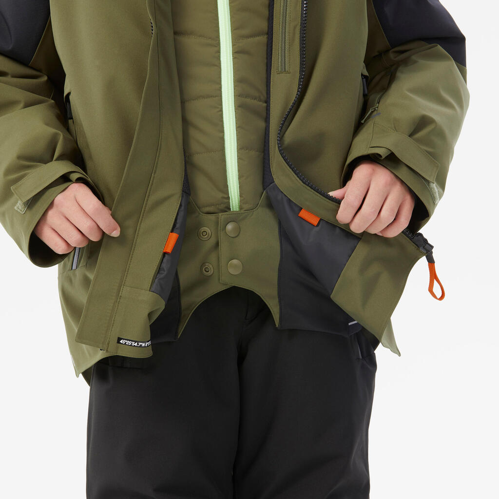 Kids’ warm and waterproof ski jacket 900 - Khaki