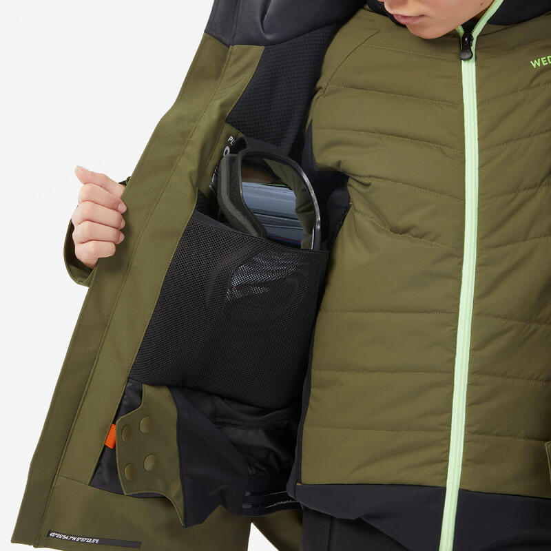Veste de ski chaude et imperméable garçon 8-14 ans, 900 kaki