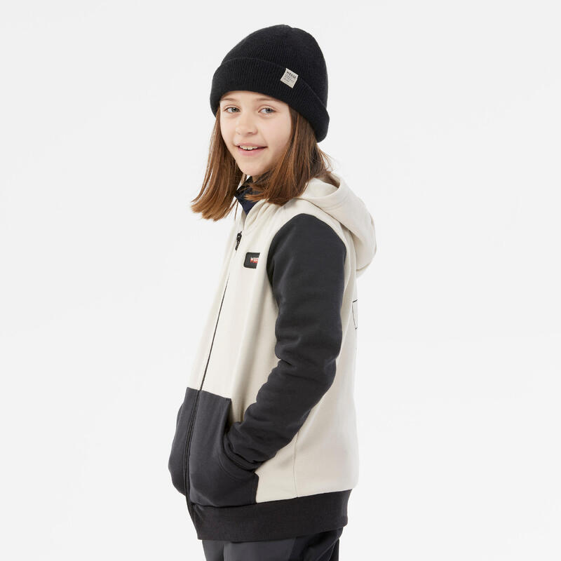 Hoodie met rits voor skiën snowboarden kinderen 100 zwart beige