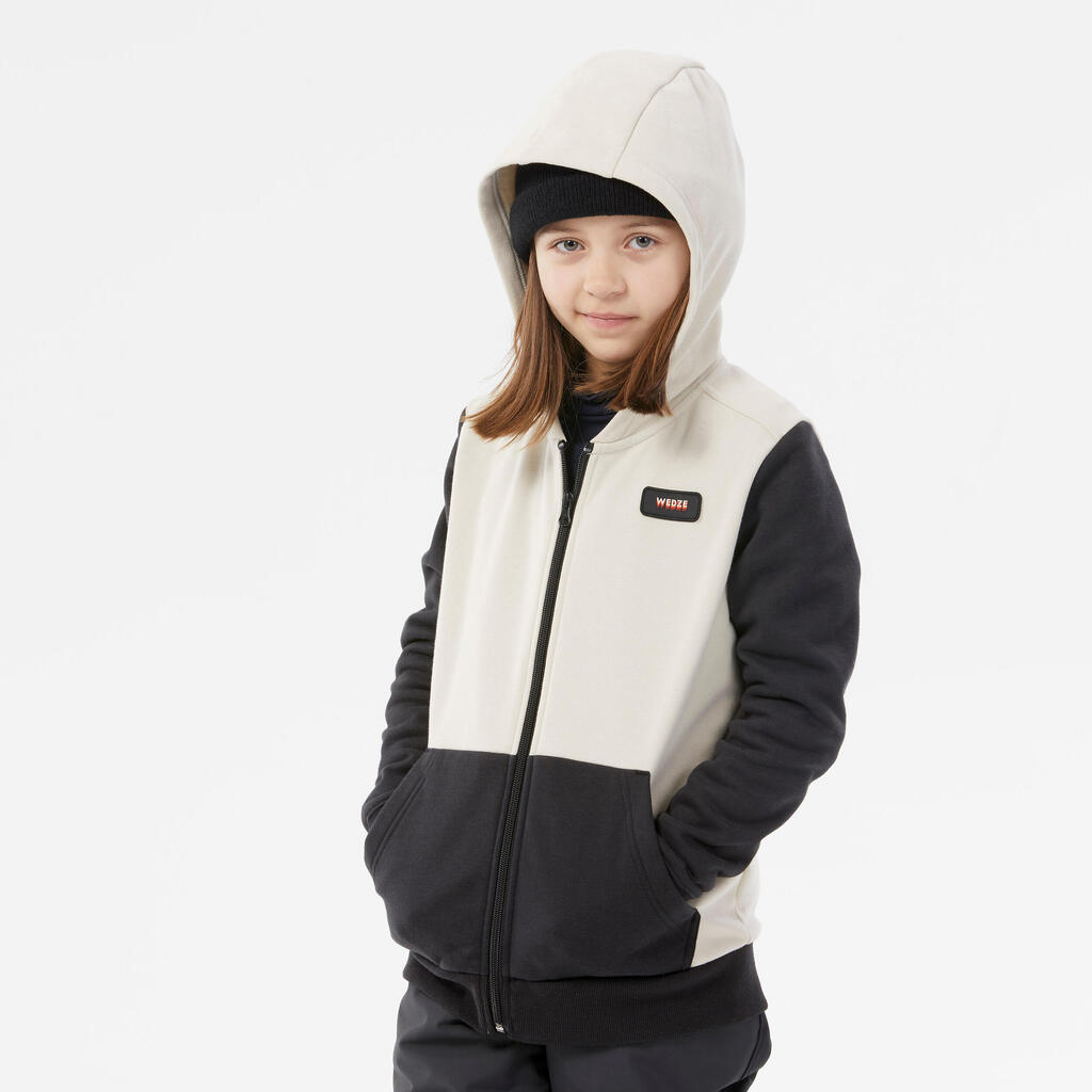 Kids’ skiing and snowboarding hooded sweatshirt, 100 - Black / Beige