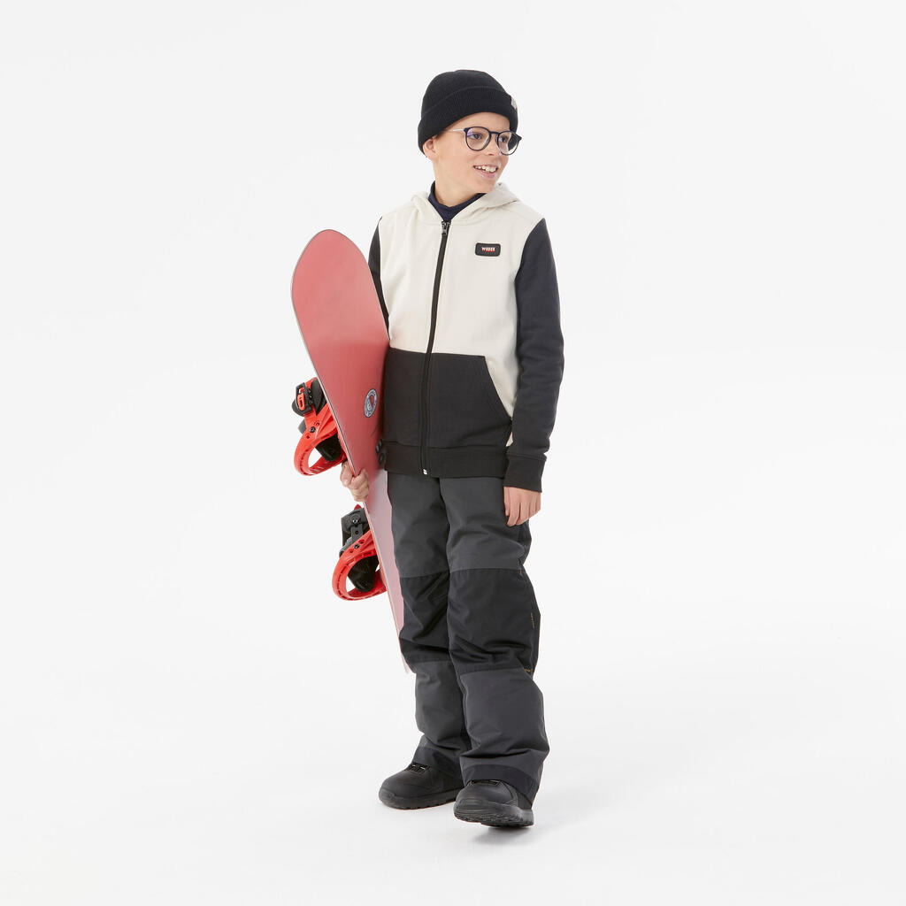 KIDS’ SKATE & SNOWBOARD WARM & SOFT HOODED SWEATSHIRT, HOODIE 500 BEIGE & BLACK