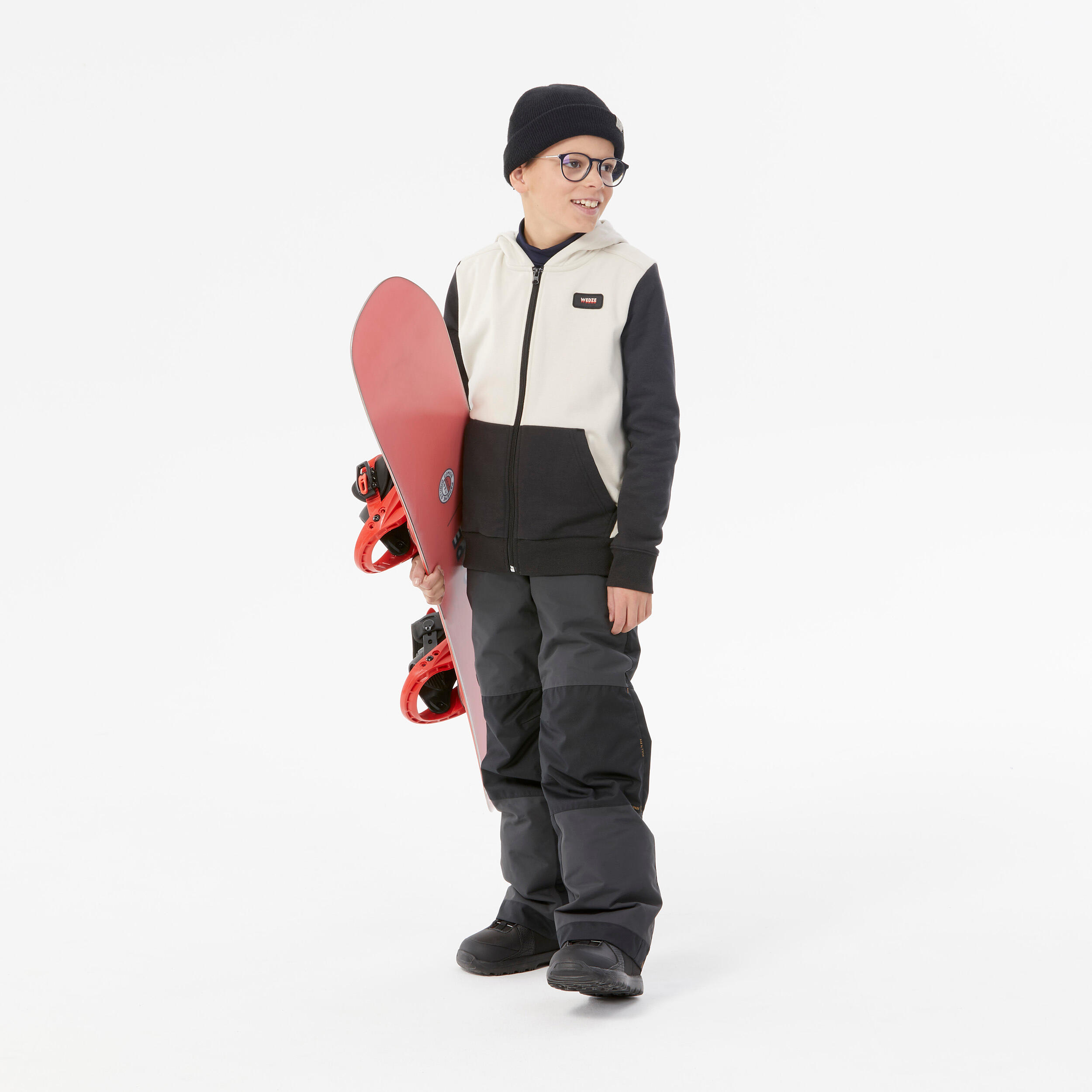 KIDS’ SKATE & SNOWBOARD WARM & SOFT HOODED SWEATSHIRT, HOODIE 500 BEIGE & BLACK 3/11