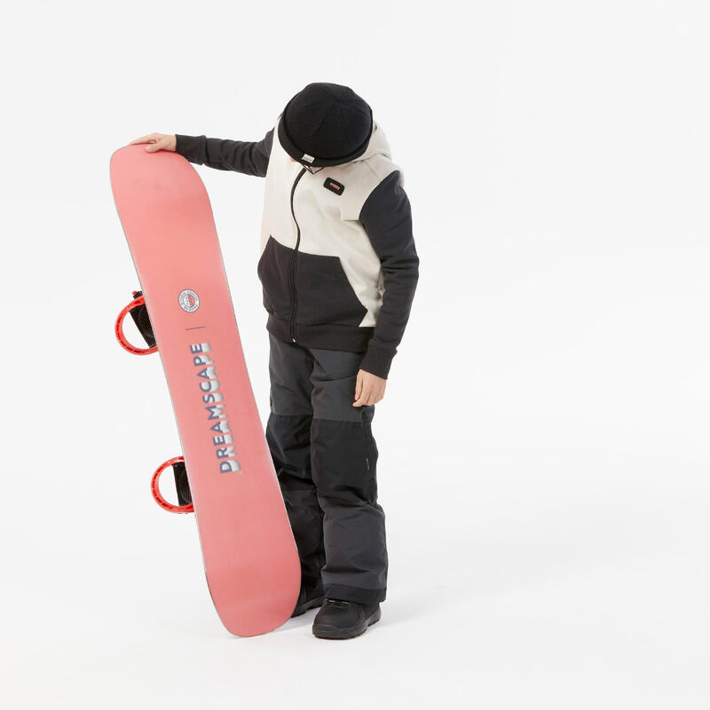 Warme en zachte hoodie voor SKATEN en SNOWBOARDEN kinderen 500 BEIGE EN ZWART