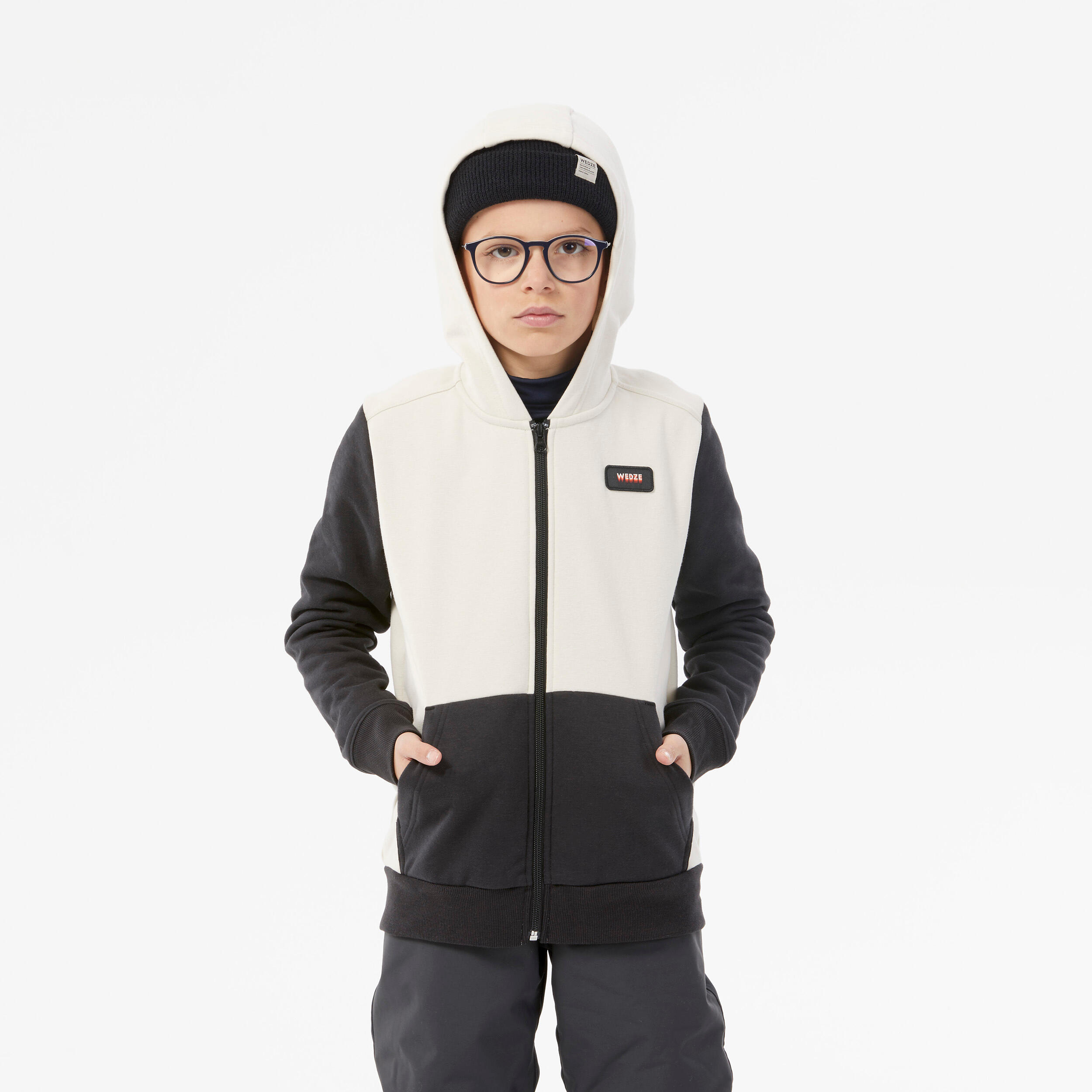 Felpa sci e snowboard da bambino 100 ZIP nera e beige 5/11