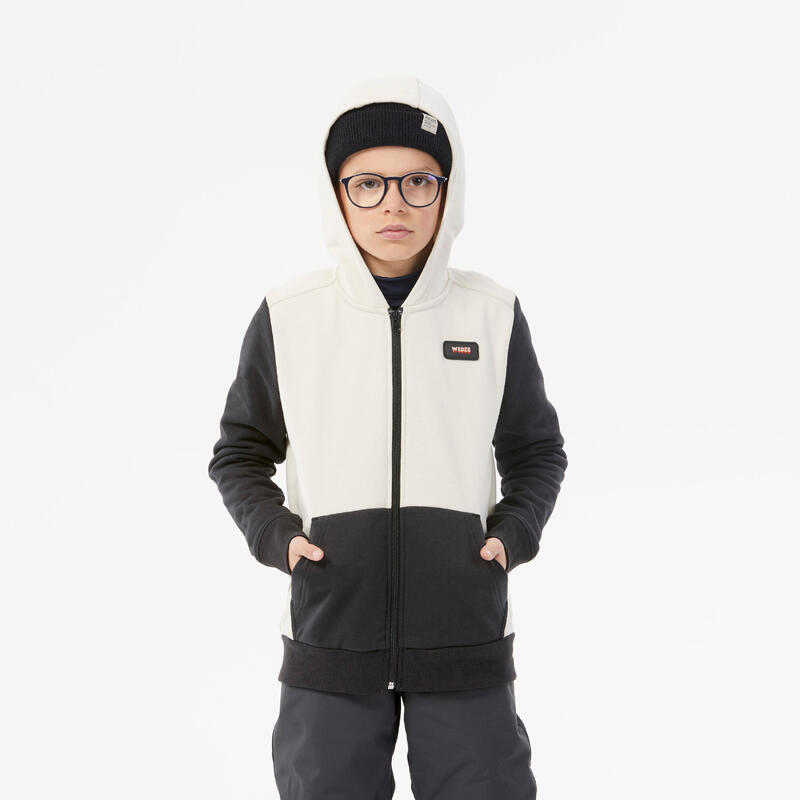 Warme en zachte hoodie voor SKATEN en SNOWBOARDEN kinderen 500 BEIGE EN ZWART