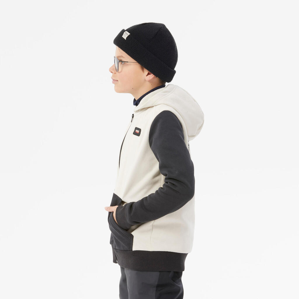 KIDS’ SKATE & SNOWBOARD WARM & SOFT HOODED SWEATSHIRT, HOODIE 500 BEIGE & BLACK