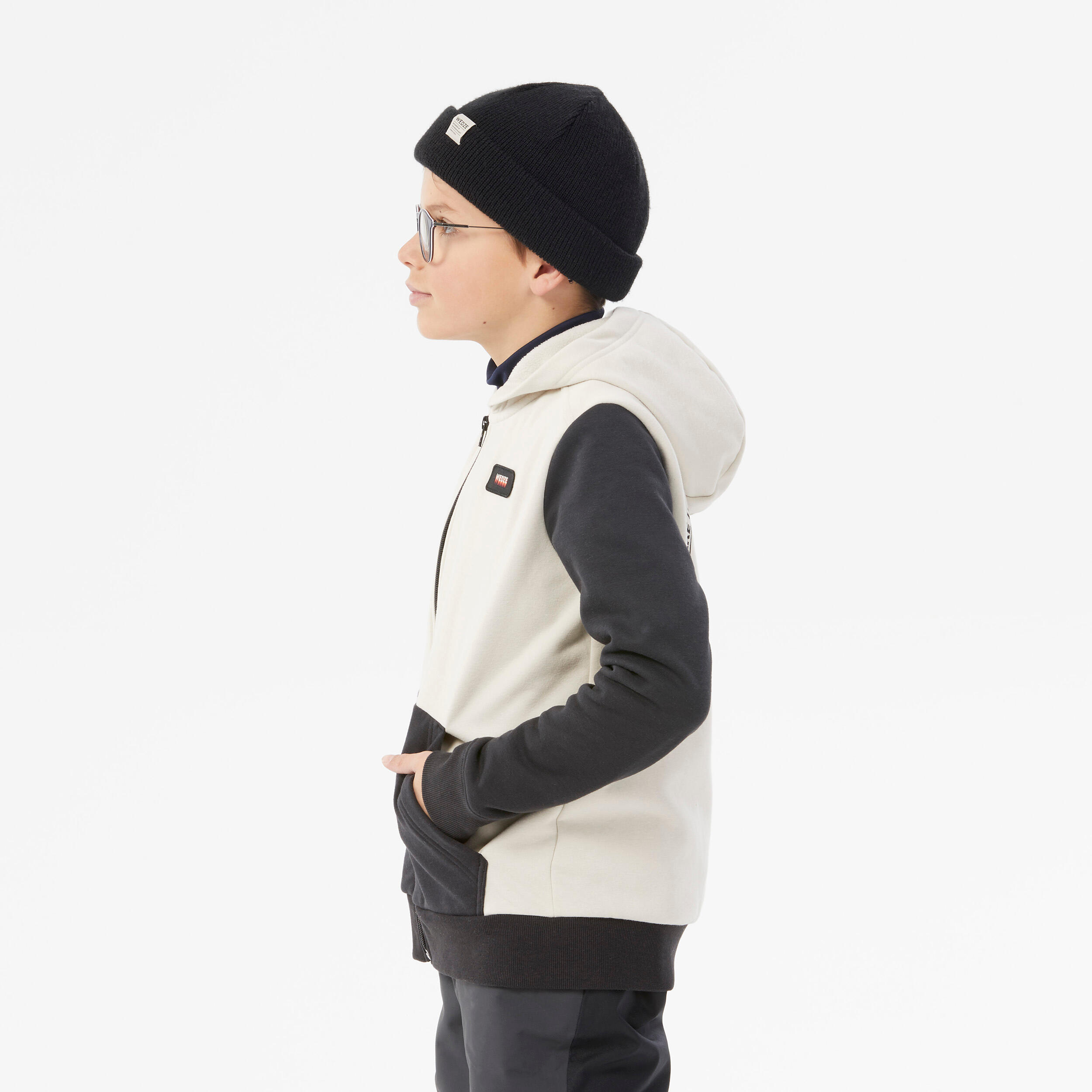 Felpa sci e snowboard da bambino 100 ZIP nera e beige 7/11