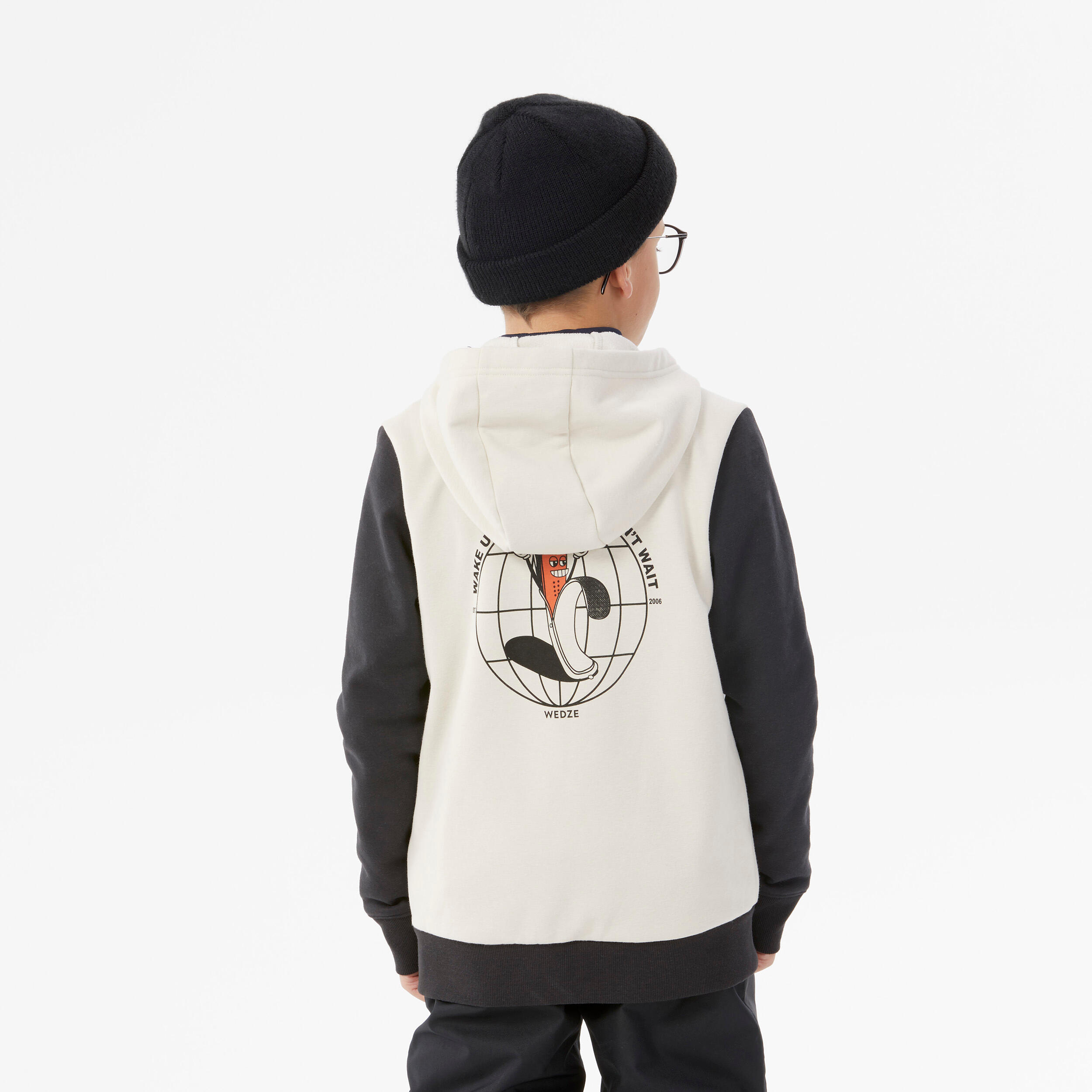 KIDS’ SKATE & SNOWBOARD WARM & SOFT HOODED SWEATSHIRT, HOODIE 500 BEIGE & BLACK 5/11