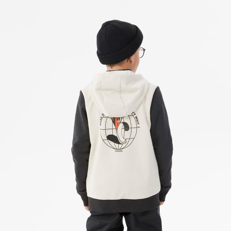 Hoodie met rits voor skiën snowboarden kinderen 100 zwart beige