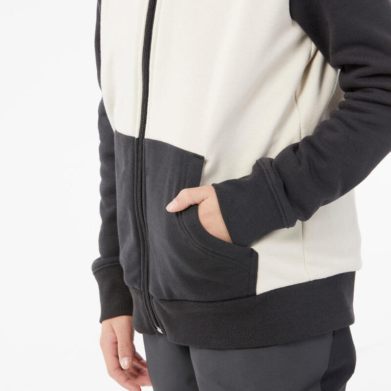 Hoodie met rits voor skiën snowboarden kinderen 100 zwart beige