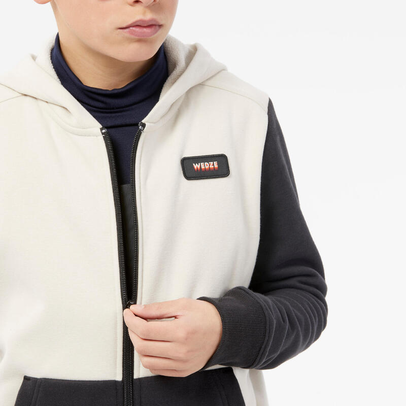 Hoodie met rits voor skiën snowboarden kinderen 100 zwart beige