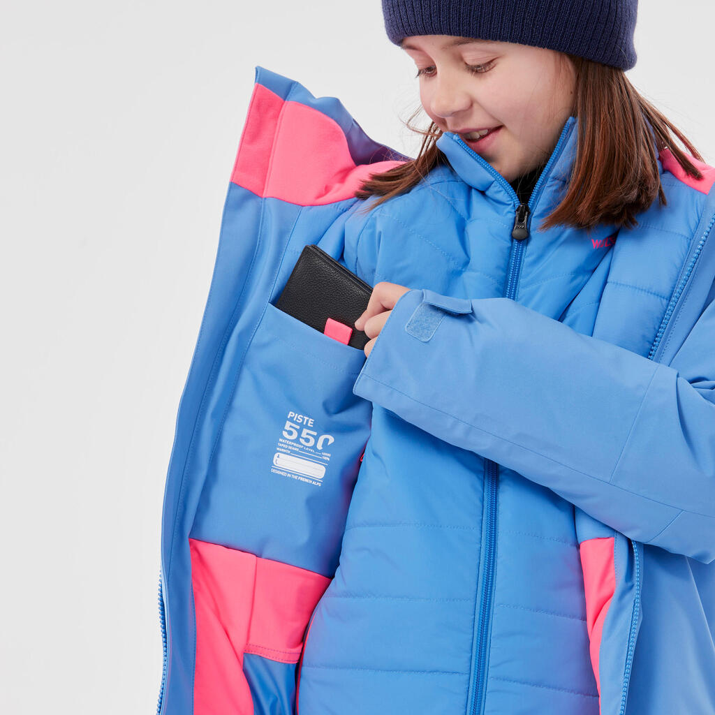 Skijaška jakna 550 topla i vodootporna dječja plava