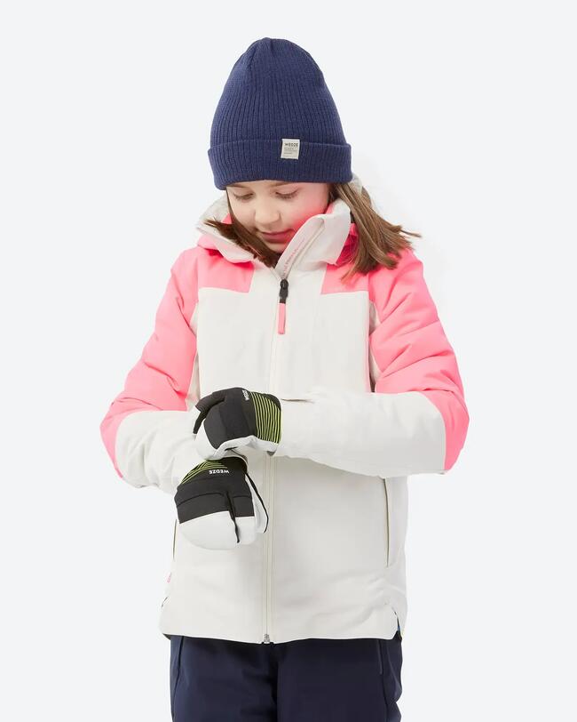 Kids’ warm and waterproof ski jacket 900 - White and pink